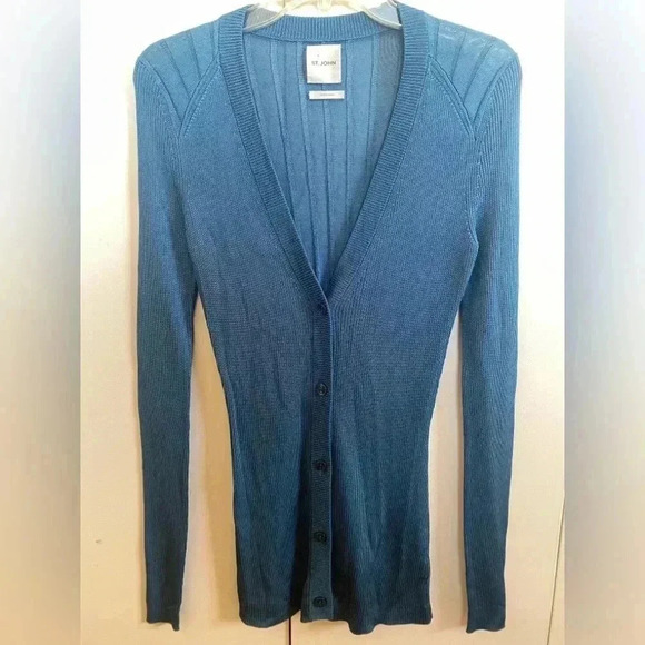 ST JOHN Ribbed Cardigan Size Medium - Picture 8 of 11
